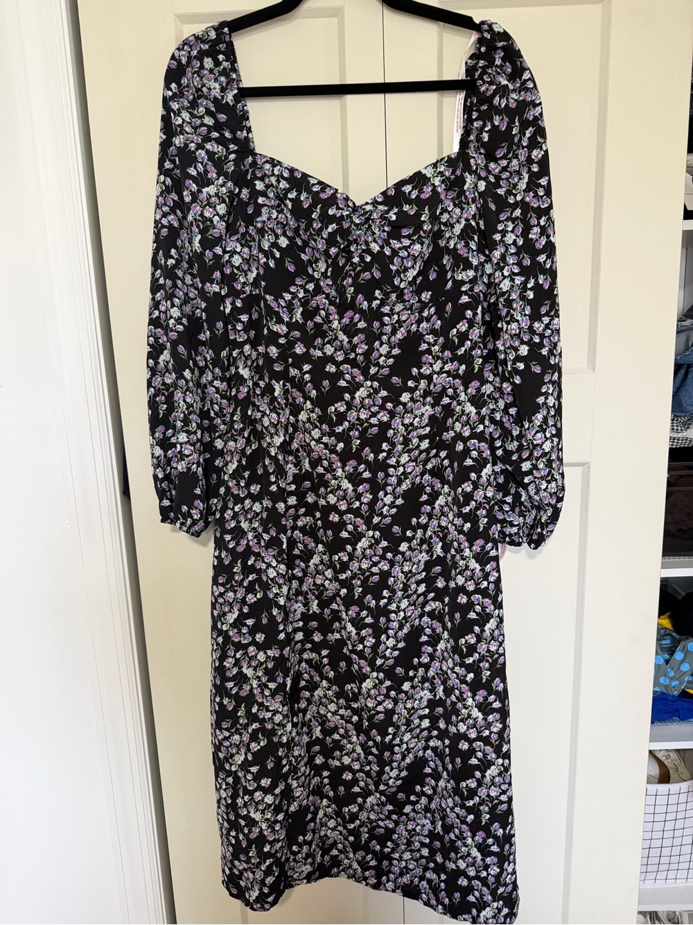 Misguided Floral Square-Neck Midi Dress in Black and Lavender